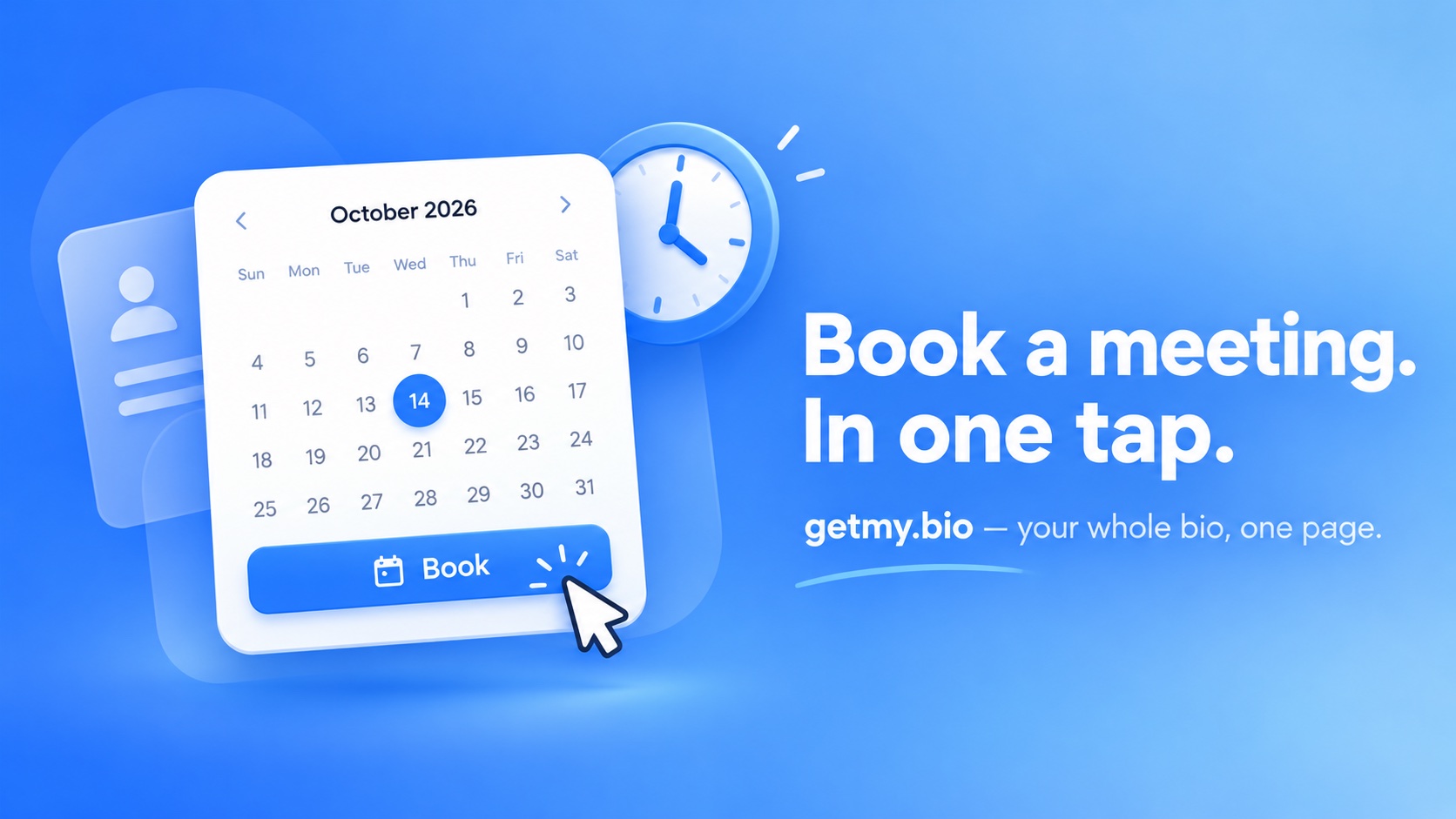 Book a meeting. In one tap. Your whole bio lives on one page — schedule, contact, everything.
